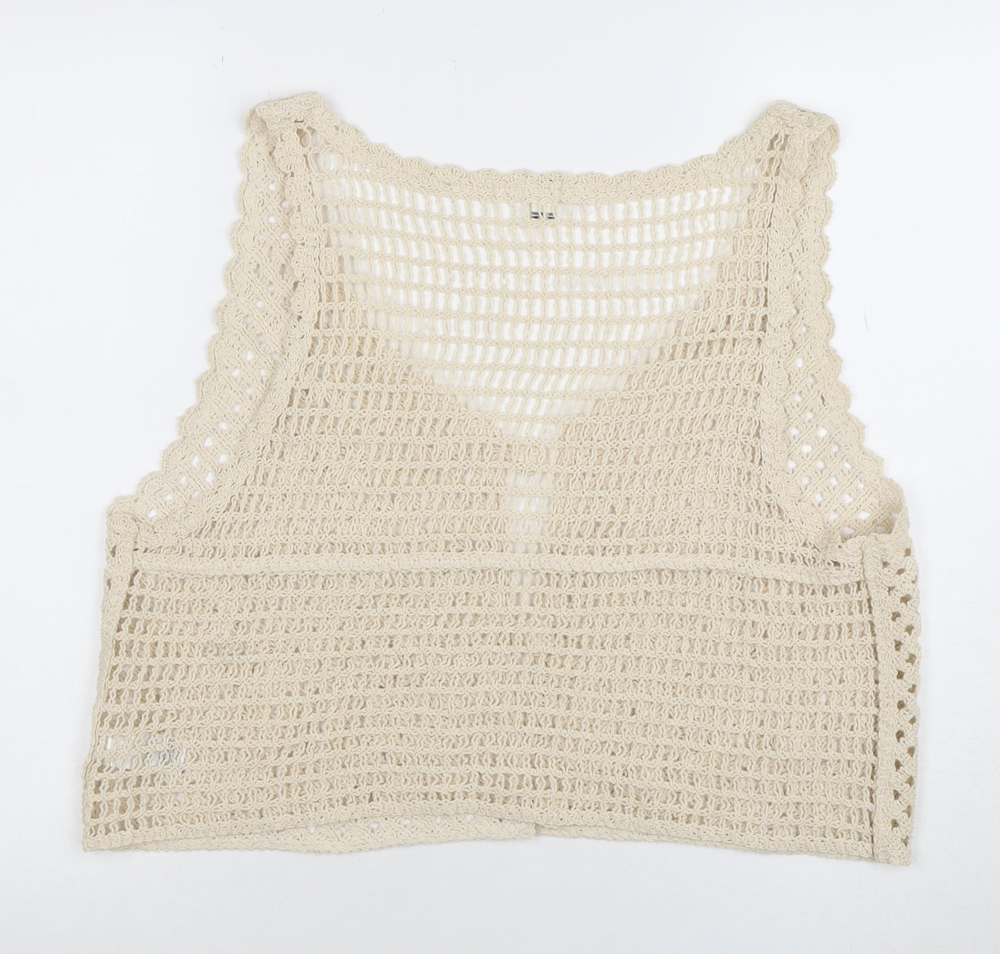 River Island Women’s Beige Crochet Cotton Vest L - Boho Summer Style