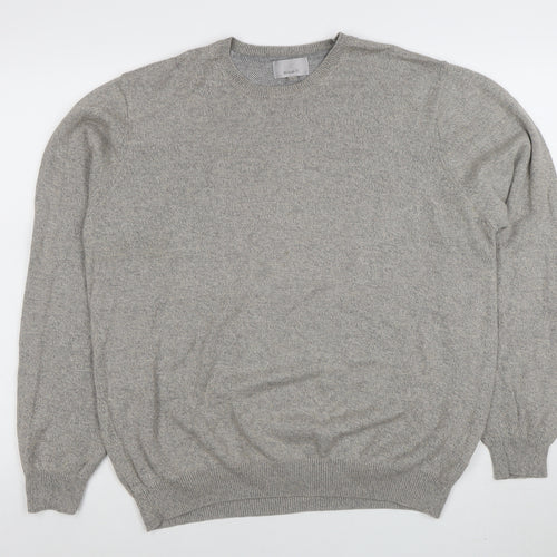 Marks and Spencer Mens Grey Cotton Crew Neck Jumper XXL Regular Fit