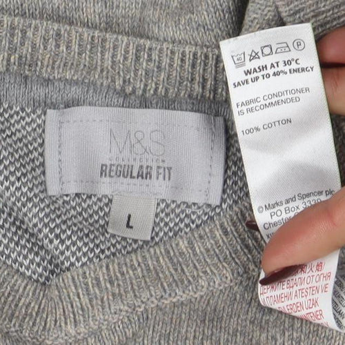 Marks and Spencer Mens Grey Cotton Crew Neck Jumper XXL Regular Fit