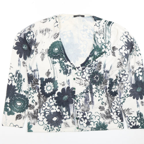 Dunnes Womens Green Floral V-Neck Button Cardigan Size 14
