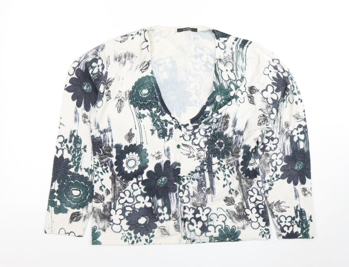 Dunnes Womens Green Floral V-Neck Button Cardigan Size 14