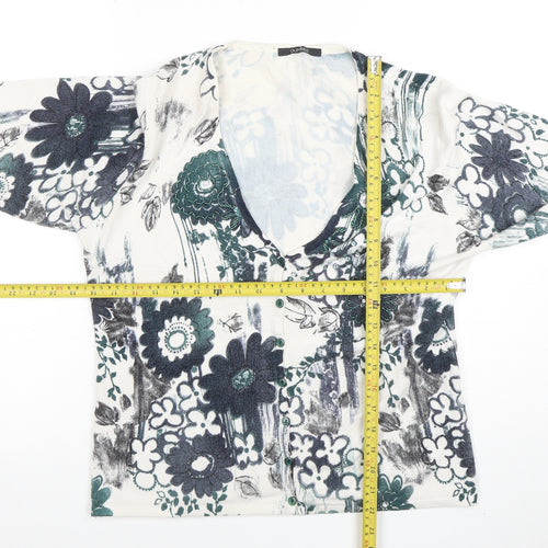 Dunnes Womens Green Floral V-Neck Button Cardigan Size 14