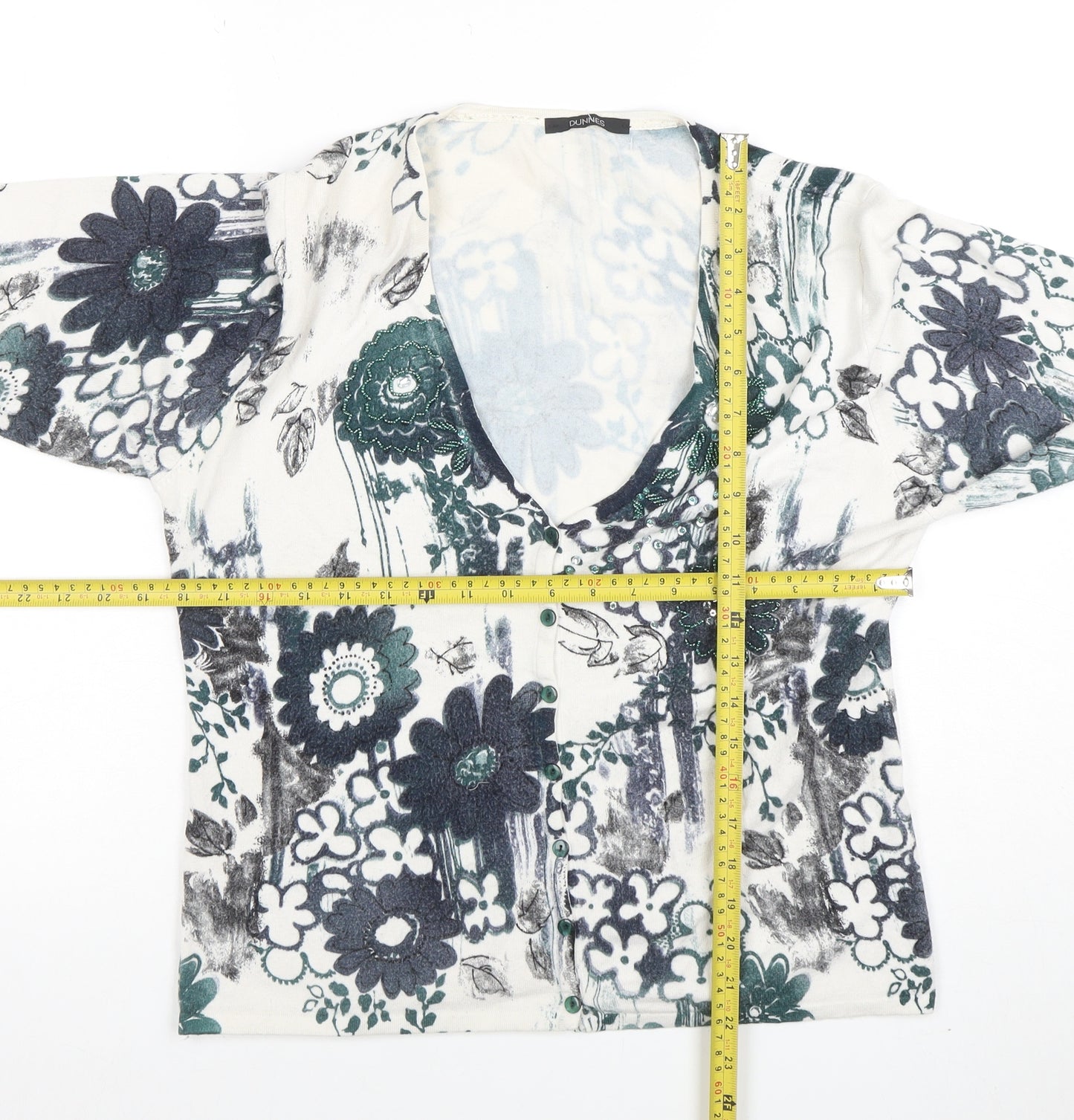 Dunnes Womens Green Floral V-Neck Button Cardigan Size 14