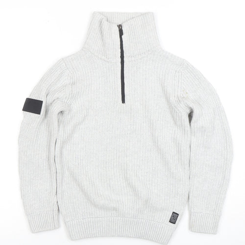 NEXT Boys Grey 9 Years 1/2 Zip Roll Neck Jumper Cotton Blend Knit