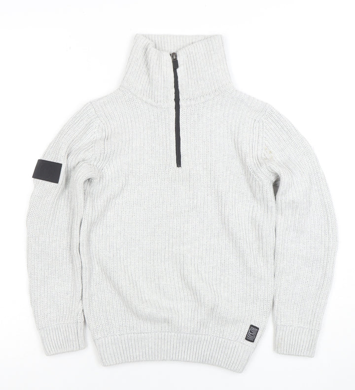 NEXT Boys Grey 9 Years 1/2 Zip Roll Neck Jumper Cotton Blend Knit