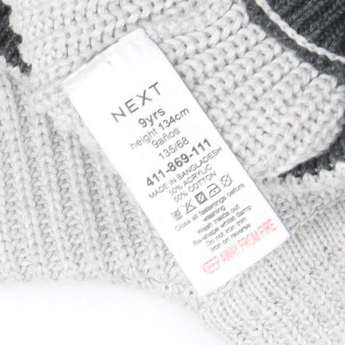 NEXT Boys Grey 9 Years 1/2 Zip Roll Neck Jumper Cotton Blend Knit