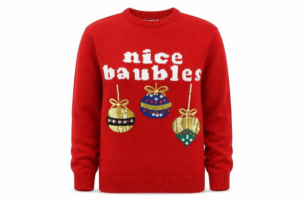 Front view of Atmosphere Women's Red Sequin Christmas Jumper, size S