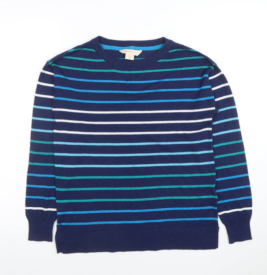 Mauvette Women’s Navy Striped Crew Neck Long Sleeve Jumper Size 8