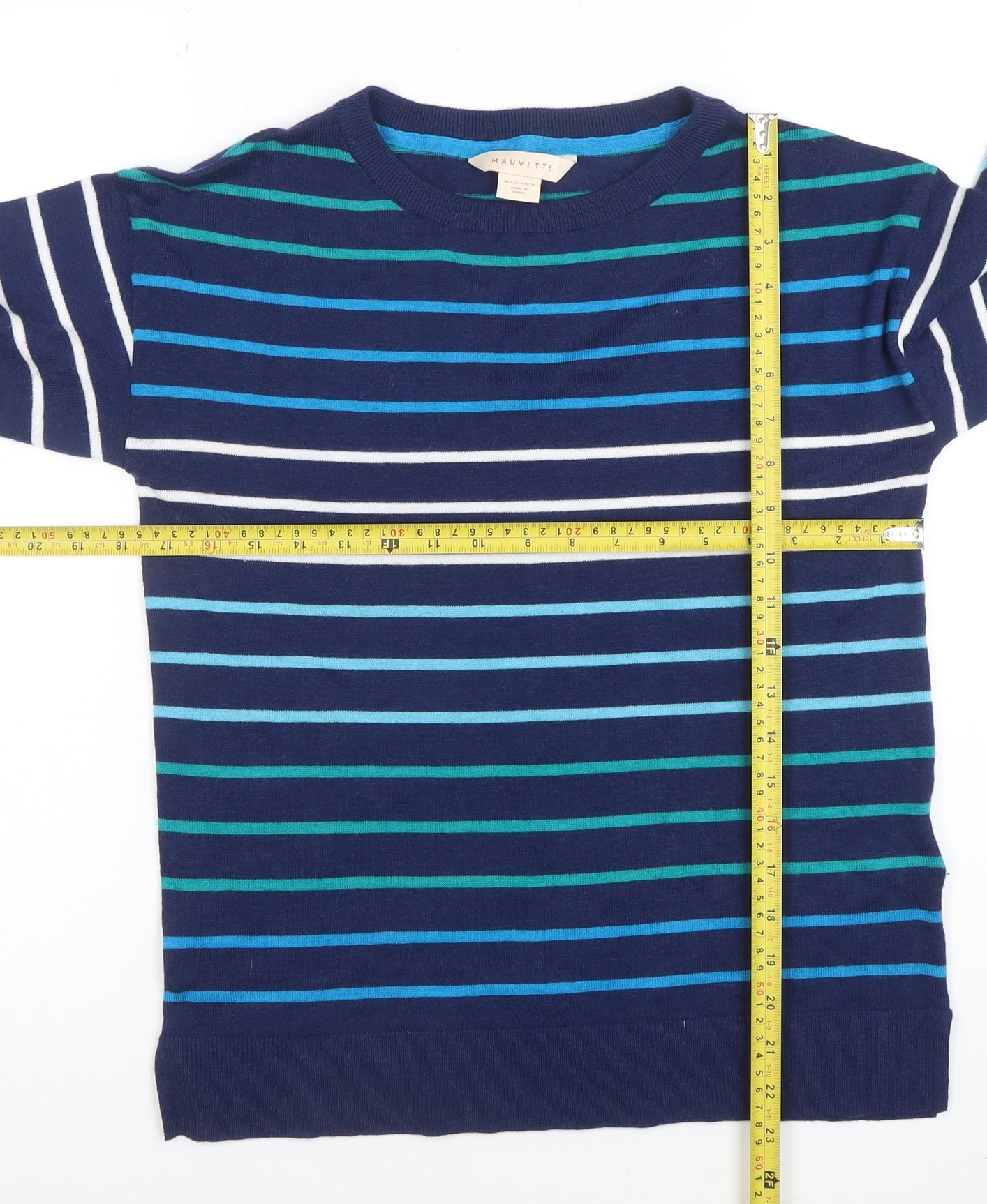 Mauvette Women’s Navy Striped Crew Neck Long Sleeve Jumper Size 8