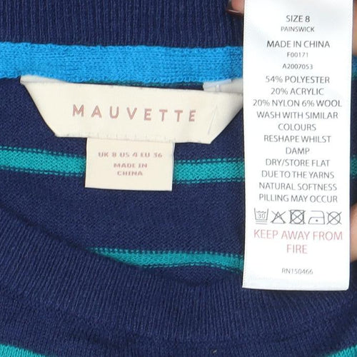 Mauvette Women’s Navy Striped Crew Neck Long Sleeve Jumper Size 8