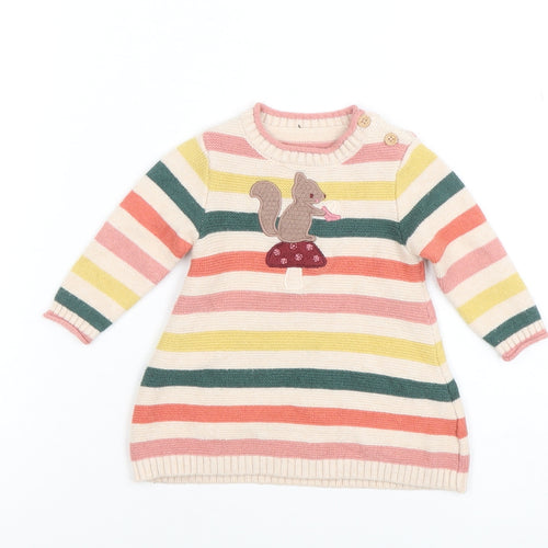 Vertbaudet Girls Multicoloured Striped Squirrel Knit Jumper 9-12 Months