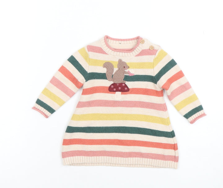 Vertbaudet Girls Multicoloured Striped Squirrel Knit Jumper 9-12 Months