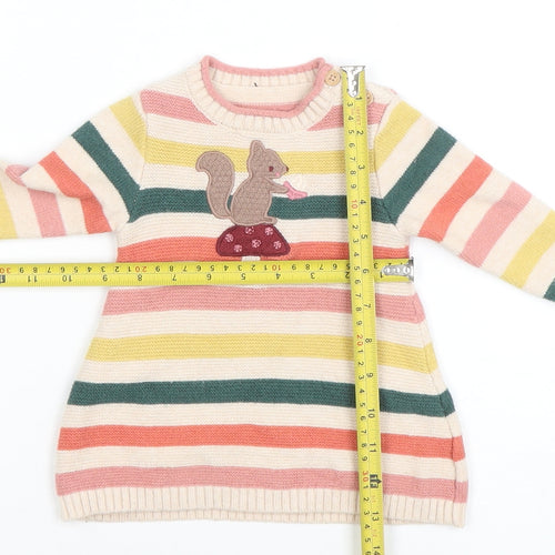 Vertbaudet Girls Multicoloured Striped Squirrel Knit Jumper 9-12 Months