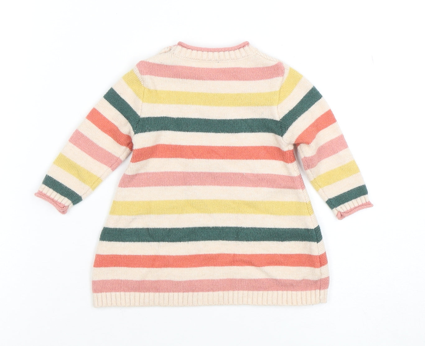 Vertbaudet Girls Multicoloured Striped Squirrel Knit Jumper 9-12 Months