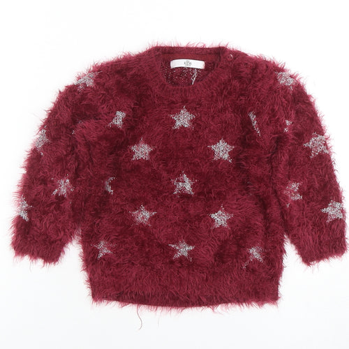 Marks and Spencer Girls Burgundy Star Fuzzy Pullover Jumper 3-4 Years
