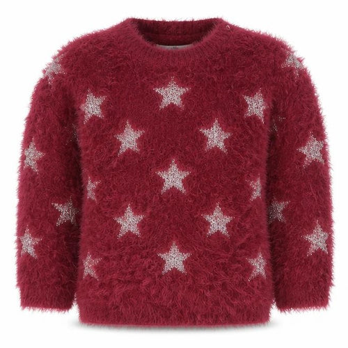 Marks and Spencer Girls Burgundy Star Fuzzy Pullover Jumper 3-4 Years