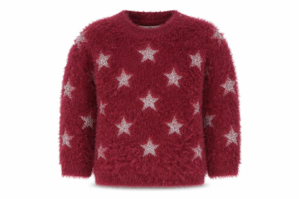 Marks and Spencer Girls Burgundy Star Fuzzy Pullover Jumper 3-4 Years