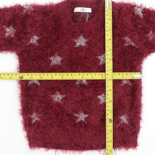 Marks and Spencer Girls Burgundy Star Fuzzy Pullover Jumper 3-4 Years