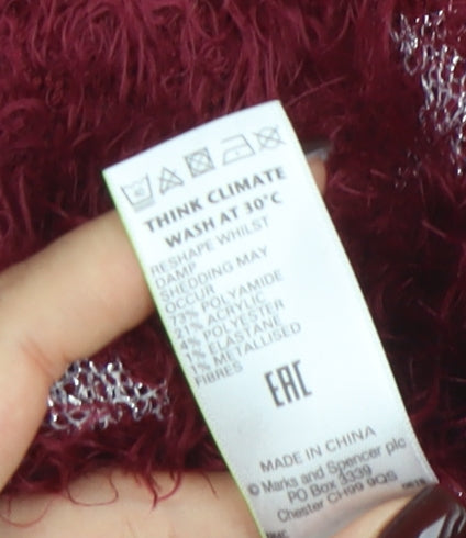 Marks and Spencer Girls Burgundy Star Fuzzy Pullover Jumper 3-4 Years