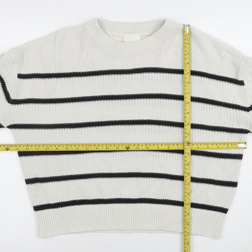 H&M Womens White Black Striped Knit Jumper Size M Long Sleeve Crew Neck