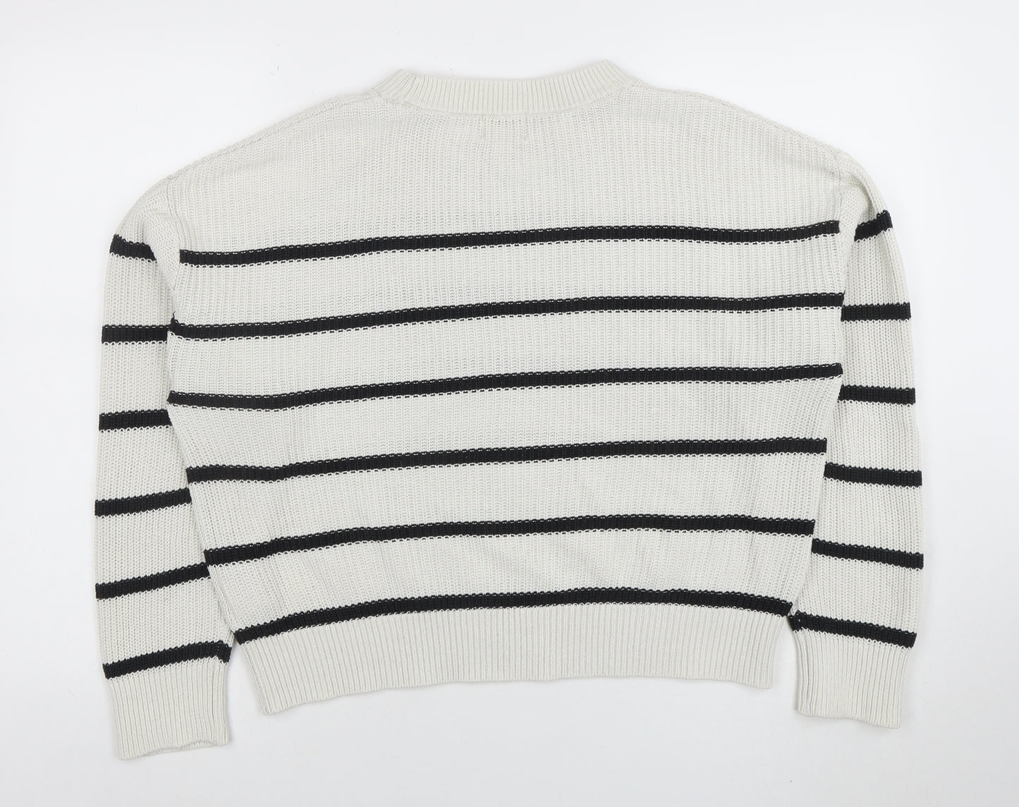 H&M Womens White Black Striped Knit Jumper Size M Long Sleeve Crew Neck