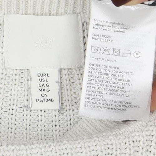 H&M Womens White Black Striped Knit Jumper Size M Long Sleeve Crew Neck