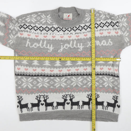 George Women's Grey Christmas Fair Isle Sequin Pullover Jumper Size S