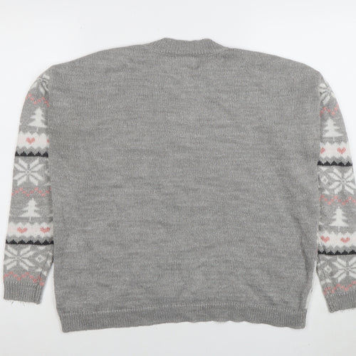 George Women's Grey Christmas Fair Isle Sequin Pullover Jumper Size S