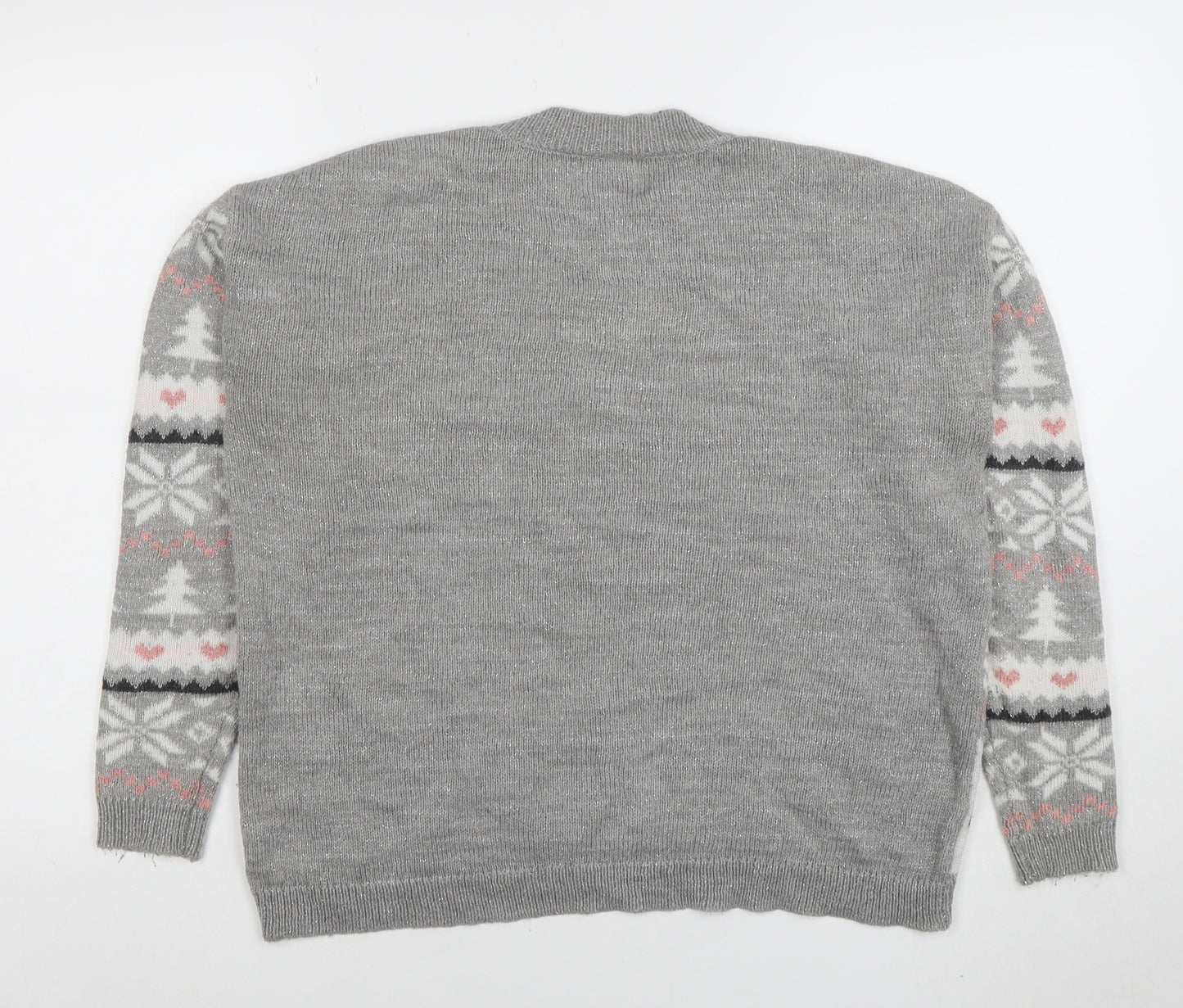 George Women's Grey Christmas Fair Isle Sequin Pullover Jumper Size S