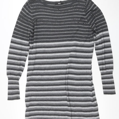 Marks & Spencer Womens Grey Striped Pullover Jumper Size 16