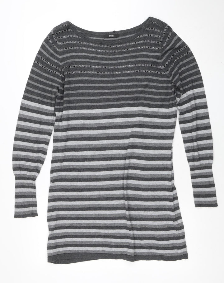 Marks & Spencer Womens Grey Striped Pullover Jumper Size 16