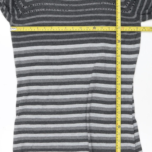 Marks & Spencer Womens Grey Striped Pullover Jumper Size 16