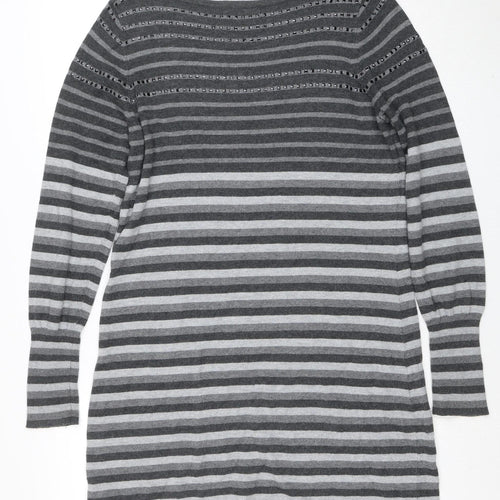 Marks & Spencer Womens Grey Striped Pullover Jumper Size 16