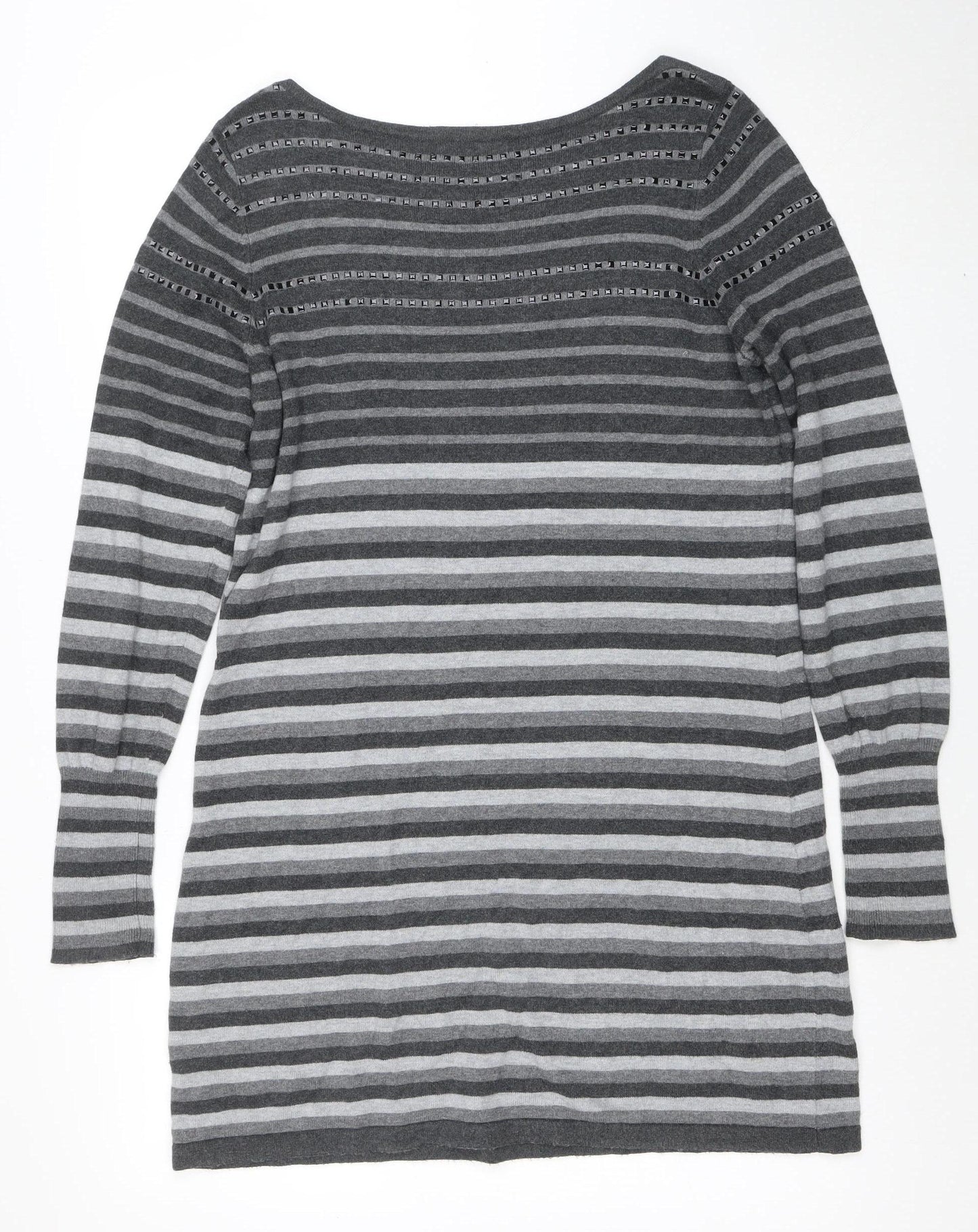 Marks & Spencer Womens Grey Striped Pullover Jumper Size 16