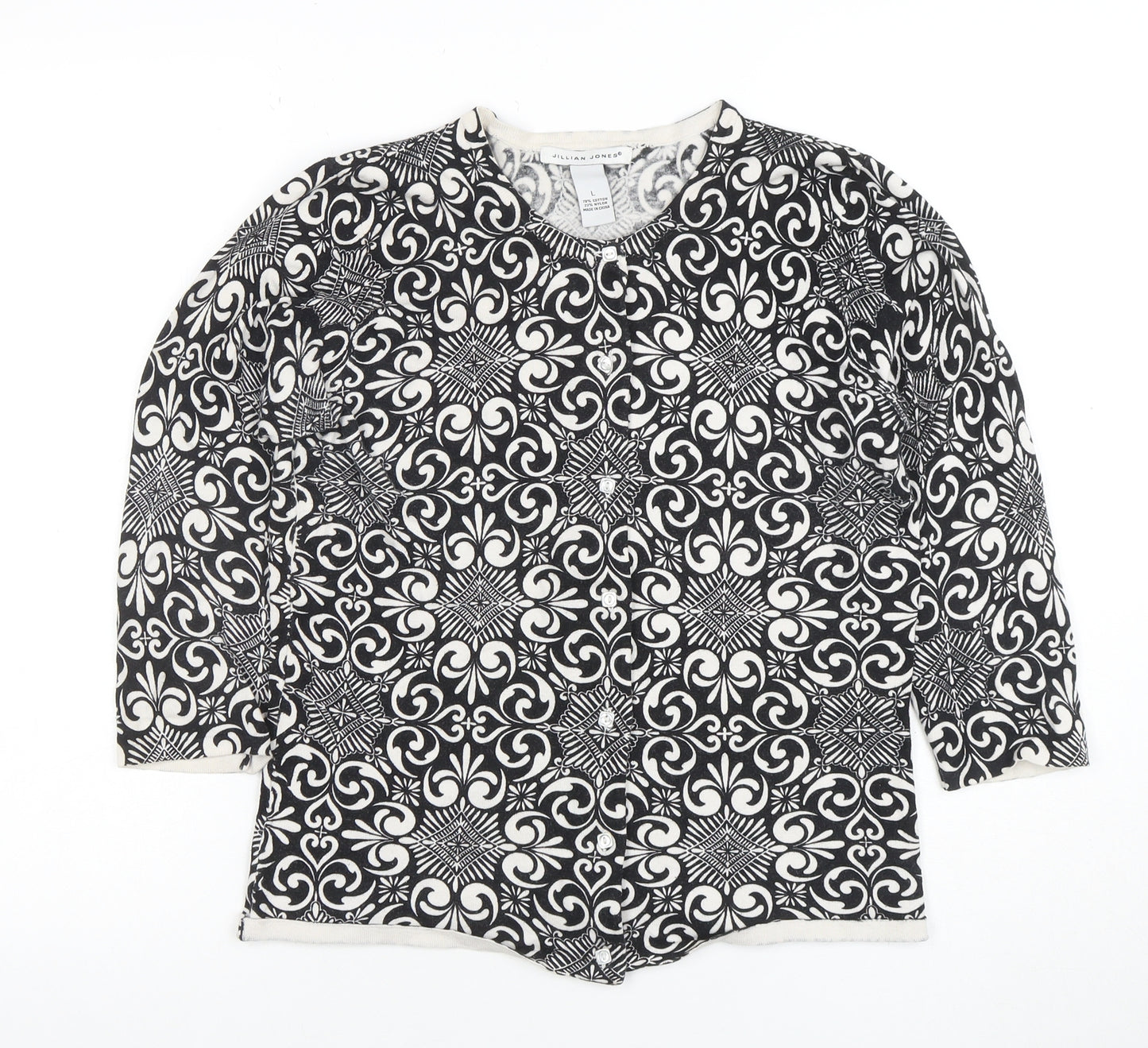 Jillian Jones Women’s Black & White Cardigan L Cotton Blend Patterned