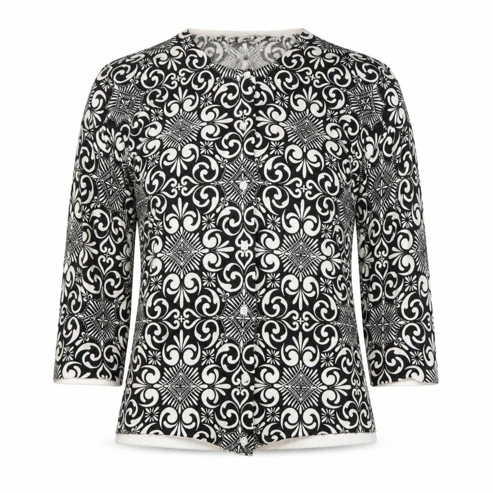 Jillian Jones Women’s Black & White Cardigan L Cotton Blend Patterned