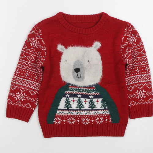 Nutmeg Boys Red Christmas Polar Bear Jumper 2-3 Years Fair Isle Knit