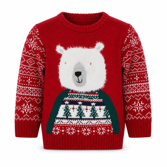 Nutmeg Boys Red Christmas Polar Bear Jumper 2-3 Years Fair Isle Knit