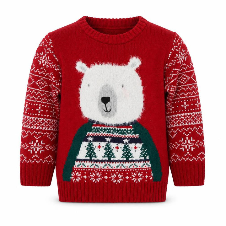 Nutmeg Boys Red Christmas Polar Bear Jumper 2-3 Years Fair Isle Knit