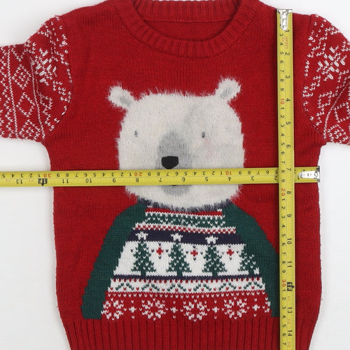 Nutmeg Boys Red Christmas Polar Bear Jumper 2-3 Years Fair Isle Knit