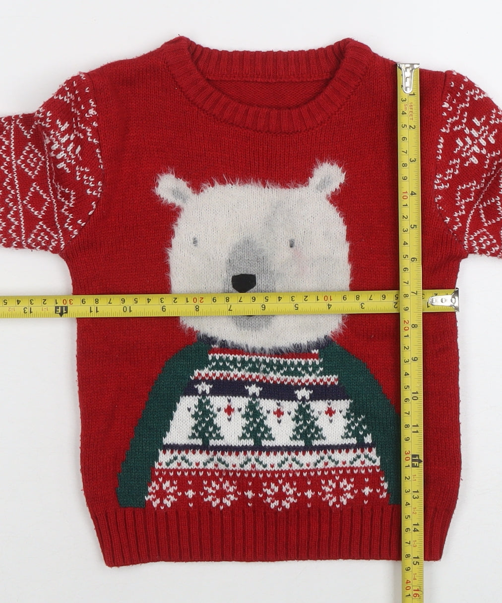 Nutmeg Boys Red Christmas Polar Bear Jumper 2-3 Years Fair Isle Knit