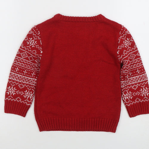 Nutmeg Boys Red Christmas Polar Bear Jumper 2-3 Years Fair Isle Knit