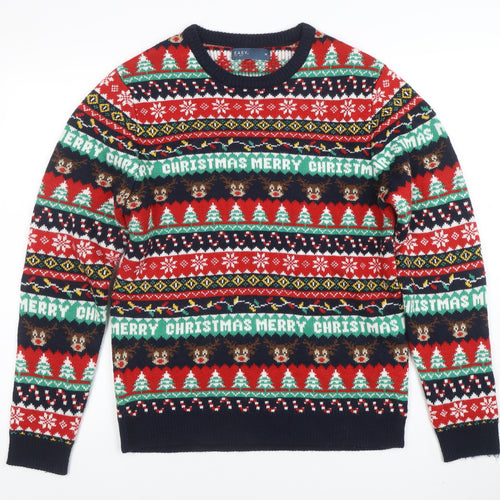 EASY Men’s Multicoloured Christmas Pullover Jumper M Crew Neck Knit