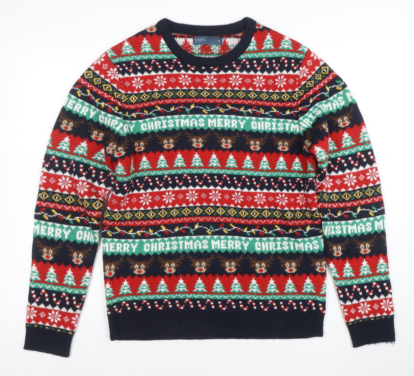 EASY Men’s Multicoloured Christmas Pullover Jumper M Crew Neck Knit