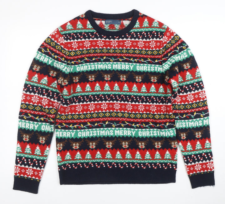 EASY Men’s Multicoloured Christmas Pullover Jumper M Crew Neck Knit