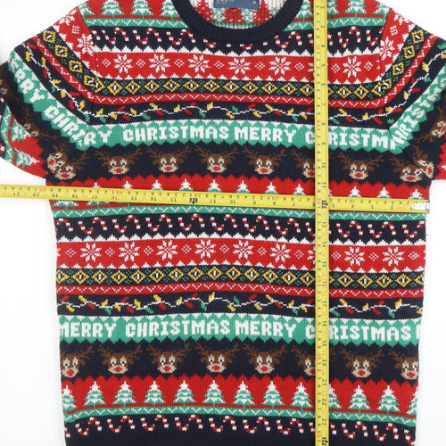 EASY Men’s Multicoloured Christmas Pullover Jumper M Crew Neck Knit