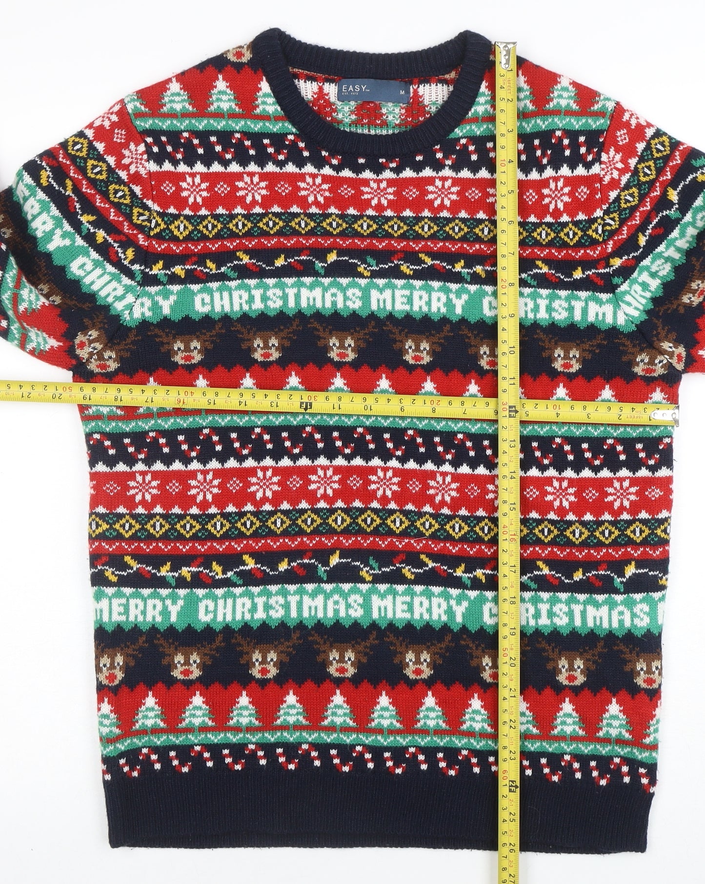 EASY Men’s Multicoloured Christmas Pullover Jumper M Crew Neck Knit