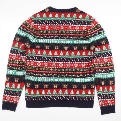 EASY Men’s Multicoloured Christmas Pullover Jumper M Crew Neck Knit