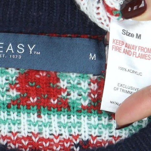 EASY Men’s Multicoloured Christmas Pullover Jumper M Crew Neck Knit