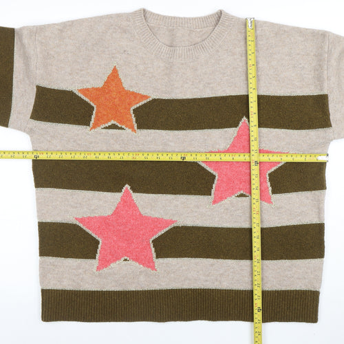 Next Women’s Beige & Green Striped Star Wool Blend Jumper Size L